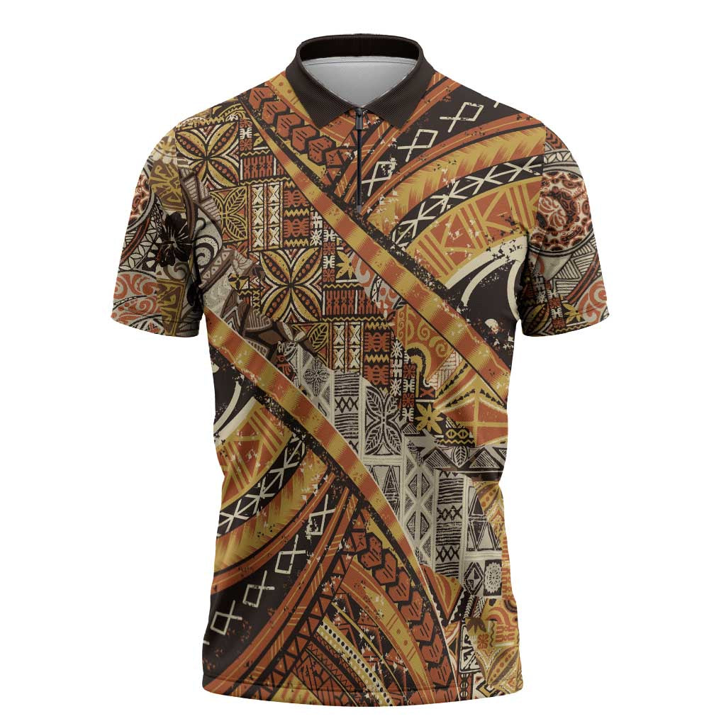 Hawaiian Style Tapa Zipper Polo Shirt Vintage Seamless Pattern LT9 Red - Polynesian Pride