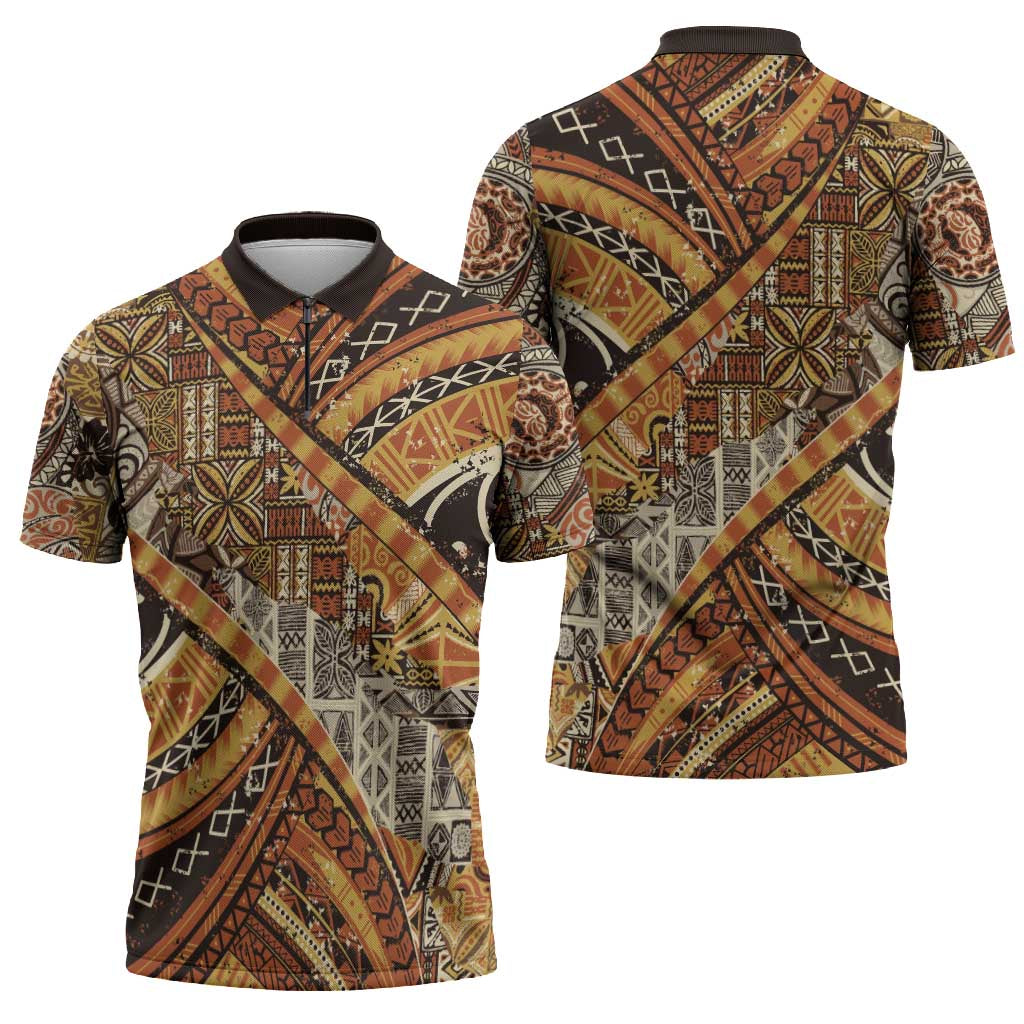 Hawaiian Style Tapa Zipper Polo Shirt Vintage Seamless Pattern LT9 - Polynesian Pride