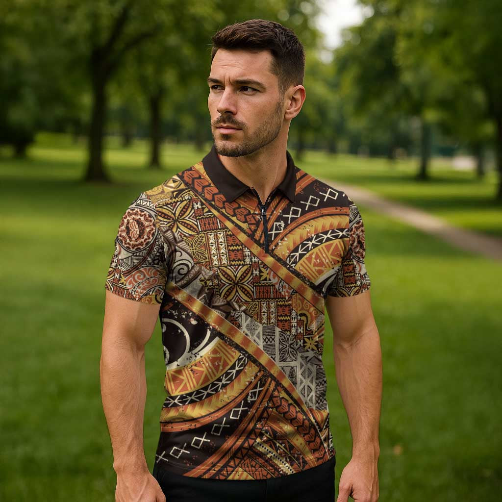 Hawaiian Style Tapa Zipper Polo Shirt Vintage Seamless Pattern LT9 - Polynesian Pride