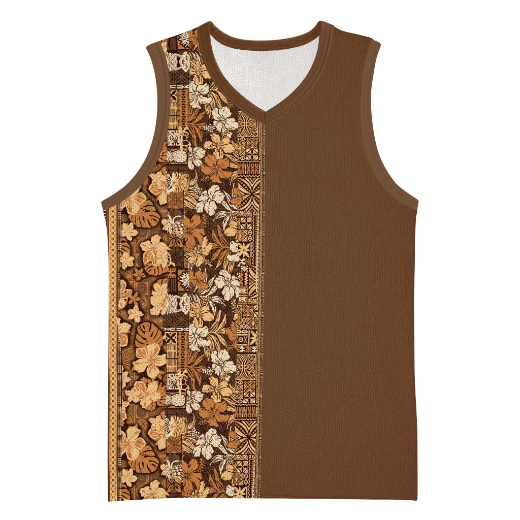 Hawaiian Tribal Elements Hibiscus Basketball Jersey Gold Pattern LT9 Unisex Gold - Polynesian Pride