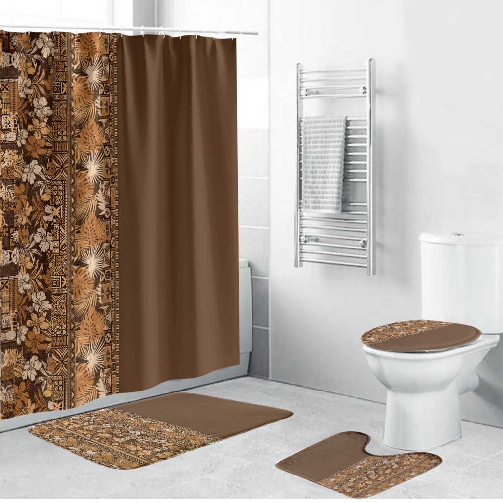 Hawaiian Tribal Elements Hibiscus Bathroom Set Gold Pattern LT9 Bathroom Set (4 pcs) Gold - Polynesian Pride
