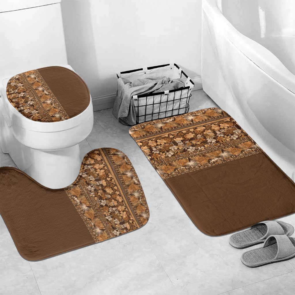 Hawaiian Tribal Elements Hibiscus Bathroom Set Gold Pattern LT9 Mat Set Only (3 pcs) One Size Gold - Polynesian Pride