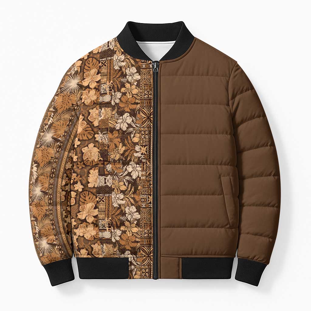Hawaiian Tribal Elements Hibiscus Bomber Puffer Jacket Gold Pattern LT9 Unisex Gold - Polynesian Pride