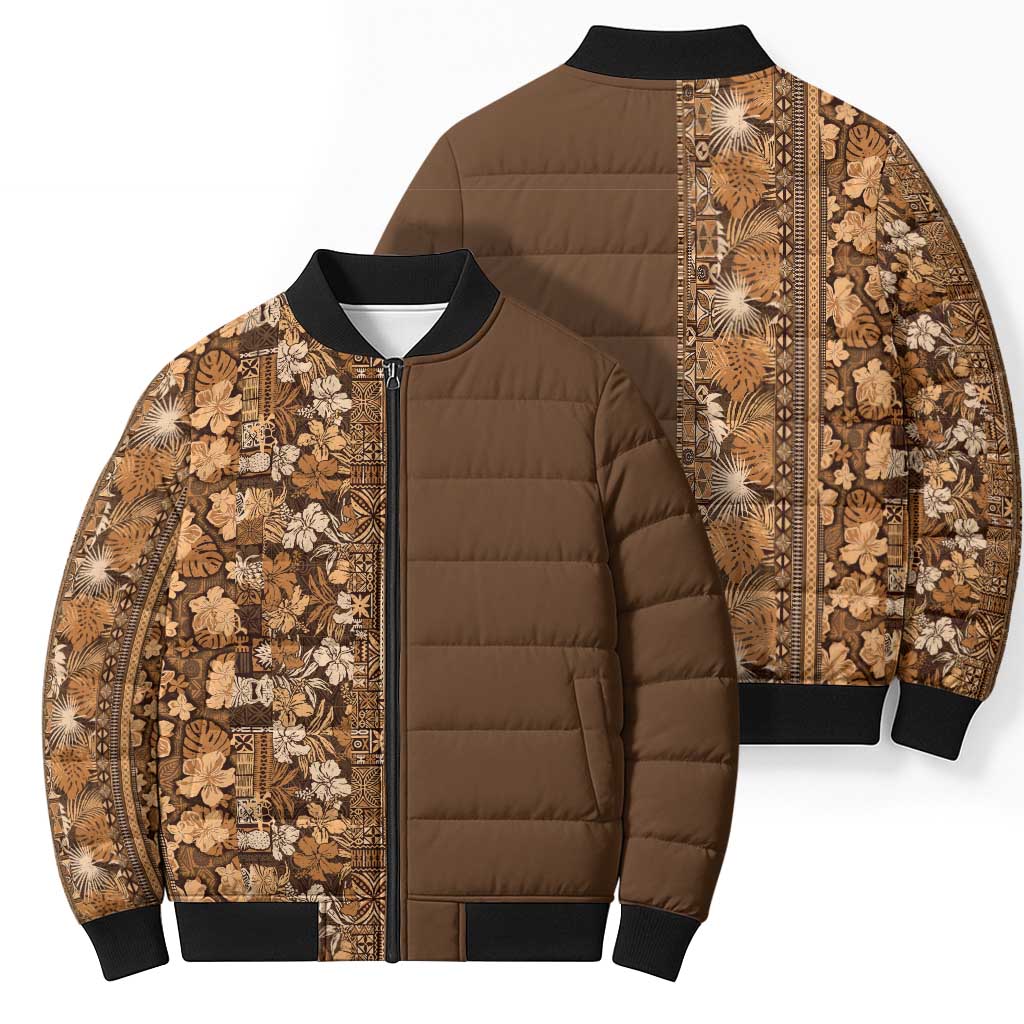 Hawaiian Tribal Elements Hibiscus Bomber Puffer Jacket Gold Pattern LT9 - Polynesian Pride