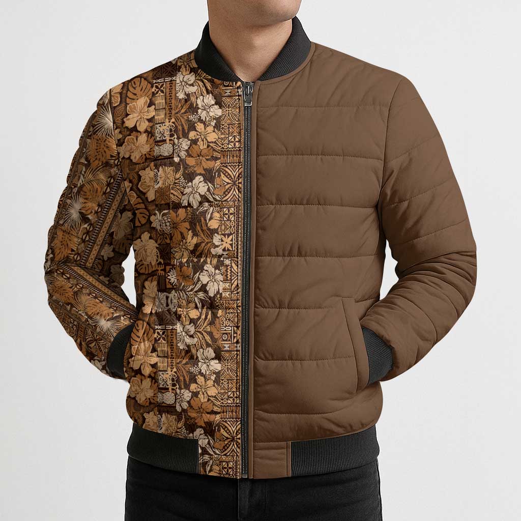 Hawaiian Tribal Elements Hibiscus Bomber Puffer Jacket Gold Pattern LT9 - Polynesian Pride
