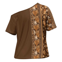 Hawaiian Tribal Elements Hibiscus Cross Shoulder Shirt Gold Pattern LT9 - Polynesian Pride