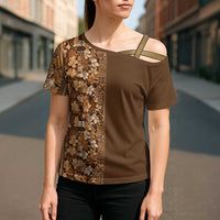 Hawaiian Tribal Elements Hibiscus Cross Shoulder Shirt Gold Pattern LT9 - Polynesian Pride