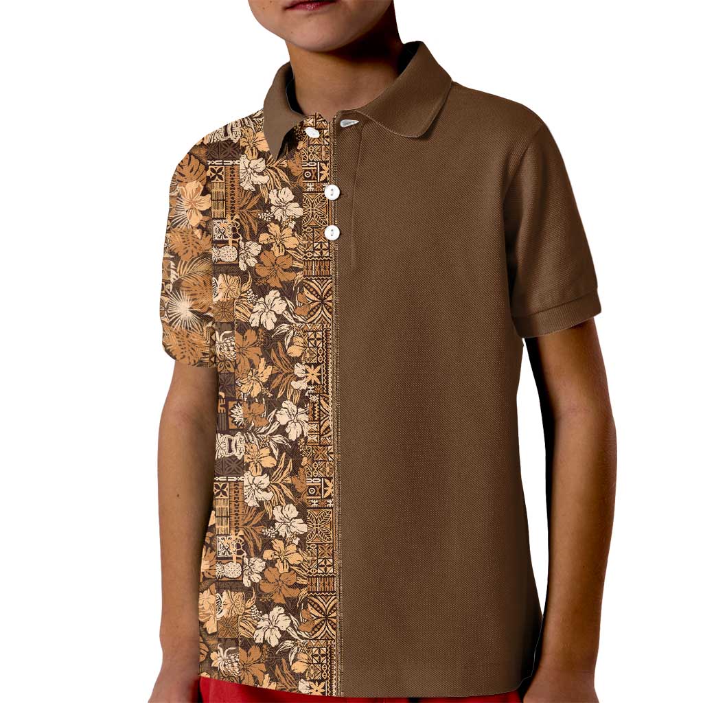 Hawaiian Tribal Elements Hibiscus Kid Polo Shirt Gold Pattern LT9 Kid Gold - Polynesian Pride