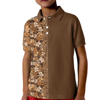 Hawaiian Tribal Elements Hibiscus Kid Polo Shirt Gold Pattern LT9 Kid Gold - Polynesian Pride