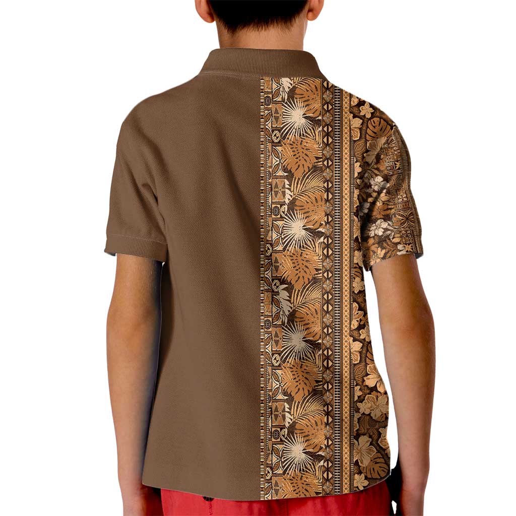Hawaiian Tribal Elements Hibiscus Kid Polo Shirt Gold Pattern LT9 - Polynesian Pride