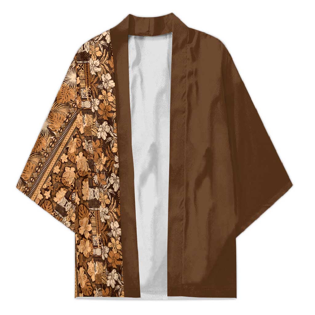Hawaiian Tribal Elements Hibiscus Kimono Gold Pattern LT9 Unisex Gold - Polynesian Pride