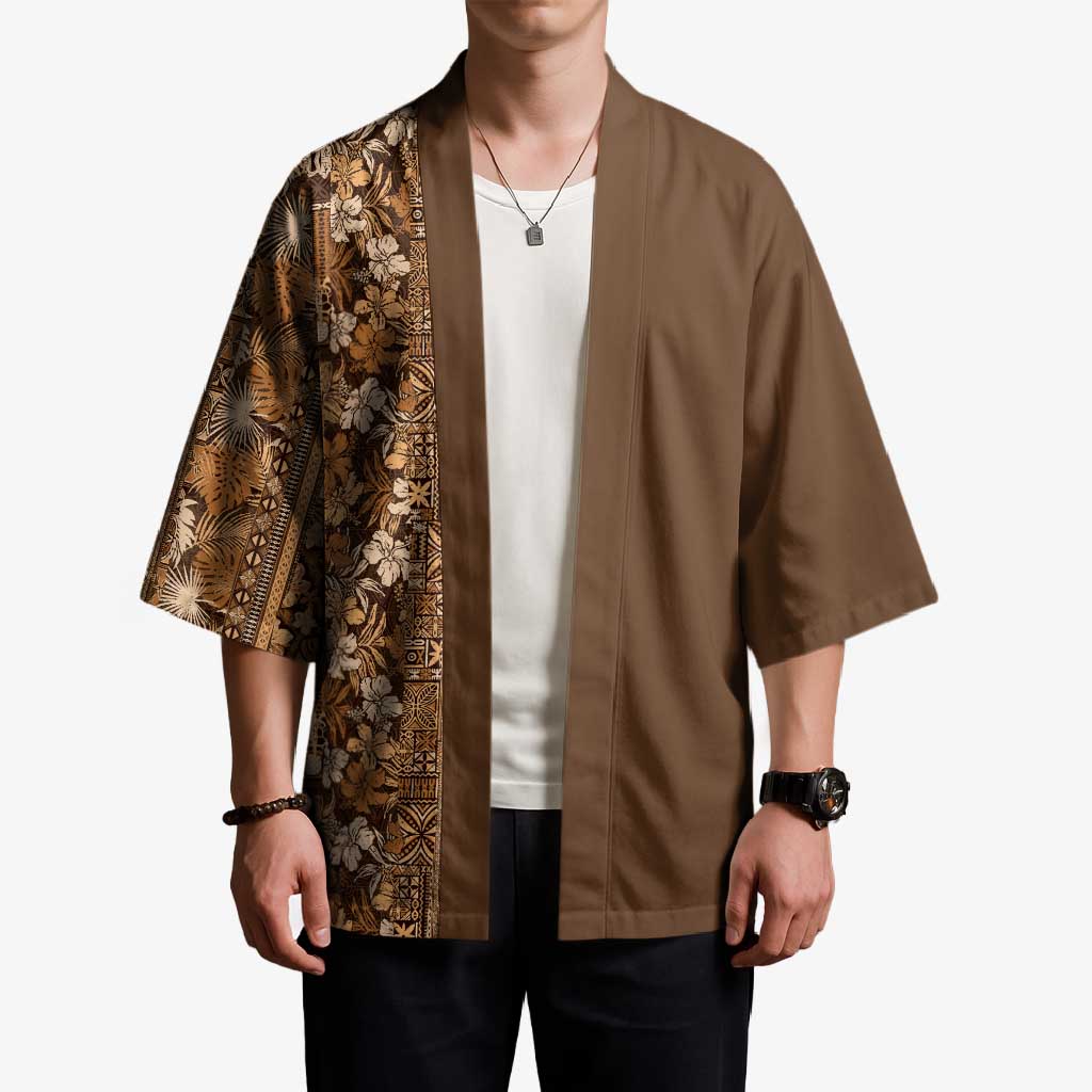 Hawaiian Tribal Elements Hibiscus Kimono Gold Pattern LT9 - Polynesian Pride