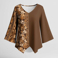 Hawaiian Tribal Elements Hibiscus Kimono Sleeve Blouse Gold Pattern LT9 Female Gold - Polynesian Pride