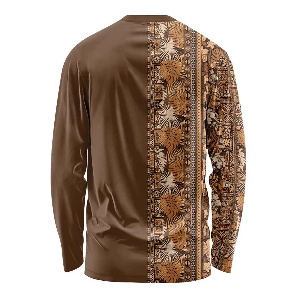 Hawaiian Tribal Elements Hibiscus Long Sleeve Shirt Gold Pattern LT9 - Polynesian Pride