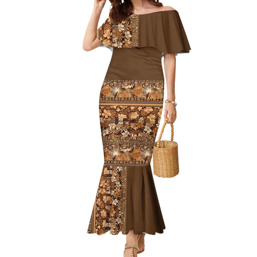 Hawaiian Tribal Elements Hibiscus Mermaid Dress Gold Pattern LT9 Women Gold - Polynesian Pride