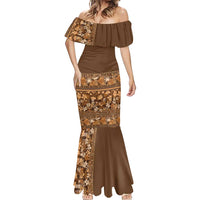 Hawaiian Tribal Elements Hibiscus Mermaid Dress Gold Pattern LT9 - Polynesian Pride