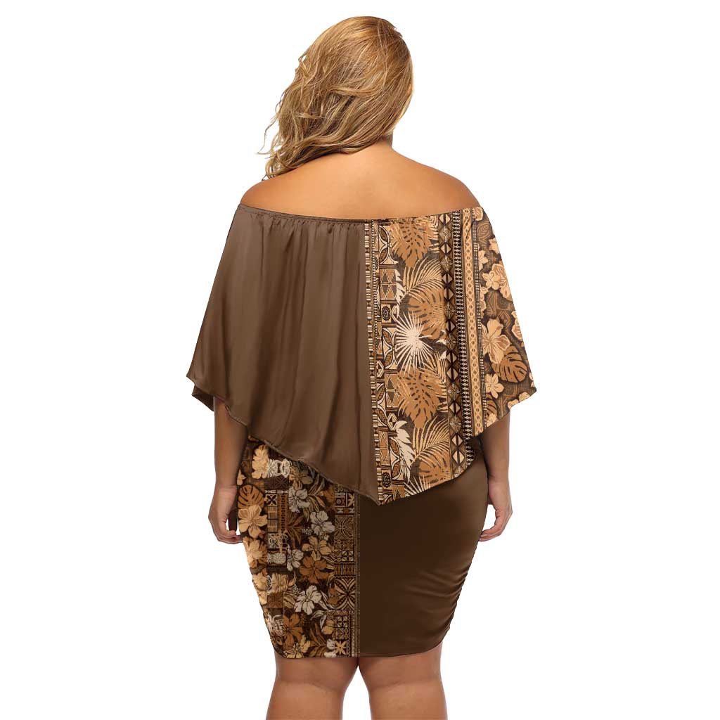 Hawaiian Tribal Elements Hibiscus Off Shoulder Short Dress Gold Pattern LT9 - Polynesian Pride