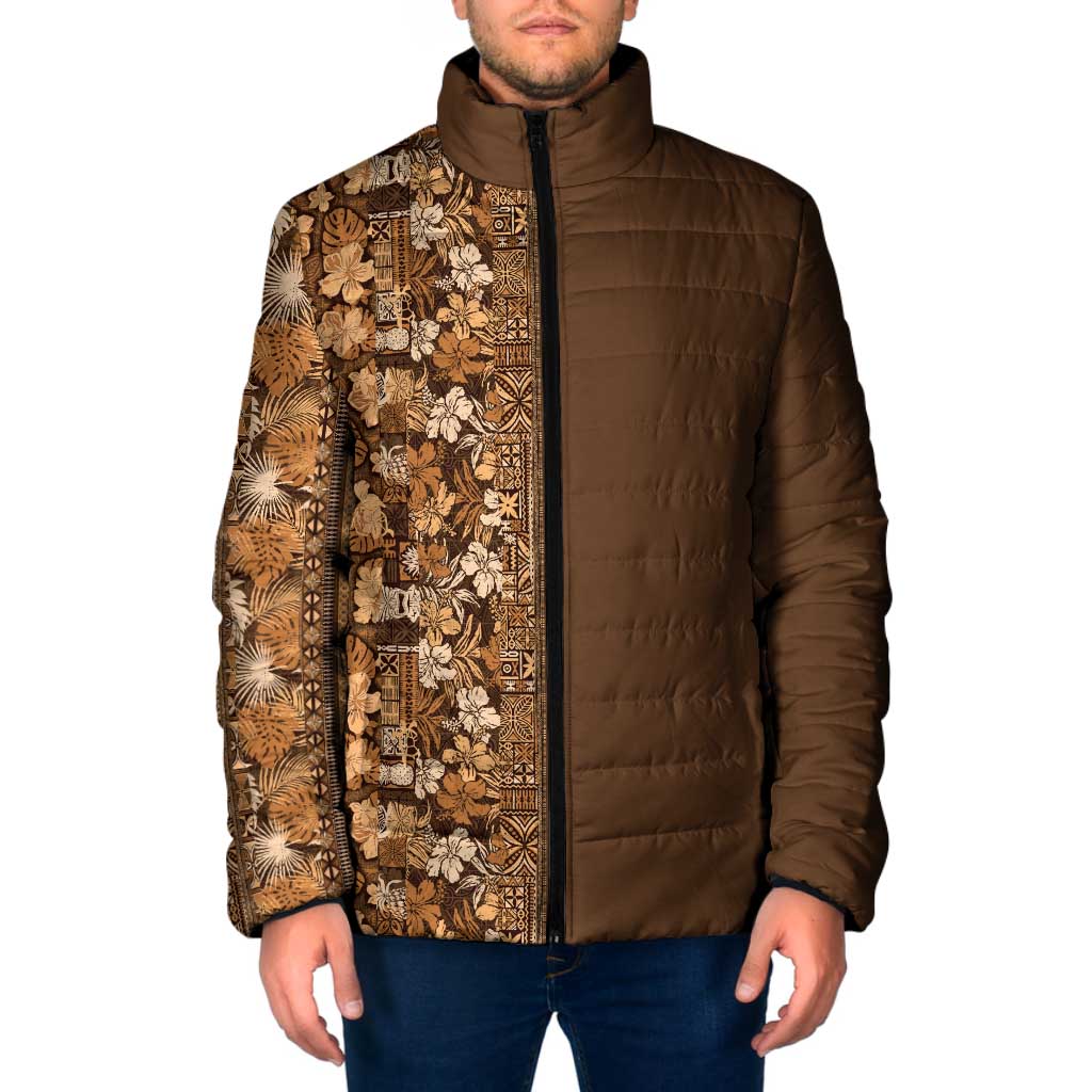 Hawaiian Tribal Elements Hibiscus Padded Jacket Gold Pattern LT9 Men Gold - Polynesian Pride