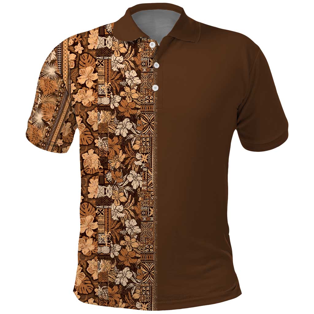 Hawaiian Tribal Elements Hibiscus Polo Shirt Gold Pattern LT9 Gold - Polynesian Pride