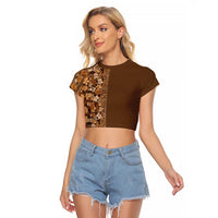 Hawaiian Tribal Elements Hibiscus Raglan Cropped T Shirt Gold Pattern LT9 Female Gold - Polynesian Pride