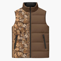 Hawaiian Tribal Elements Hibiscus Sleeveless Puffer Jacket Gold Pattern LT9 Unisex Gold - Polynesian Pride