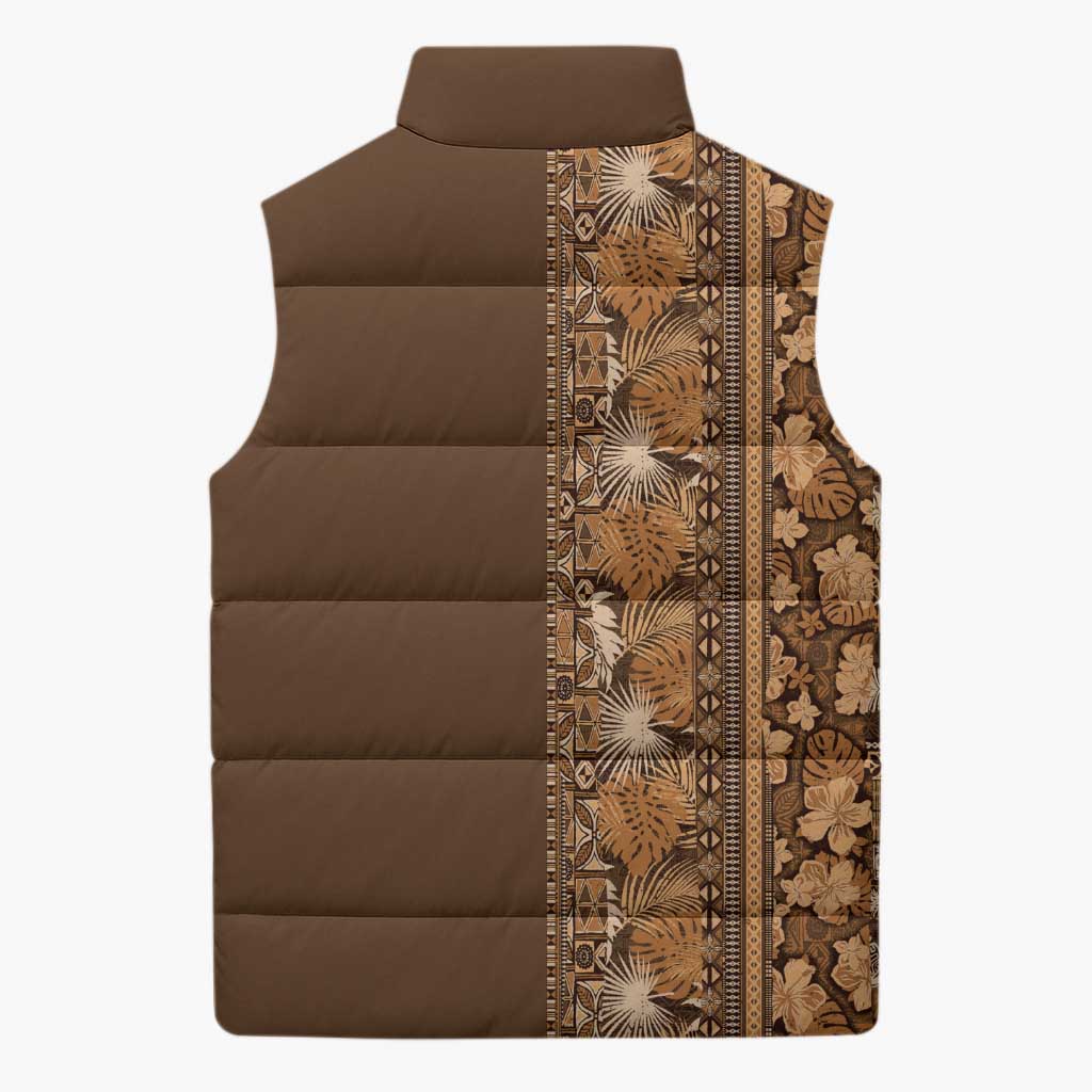 Hawaiian Tribal Elements Hibiscus Sleeveless Puffer Jacket Gold Pattern LT9 - Polynesian Pride
