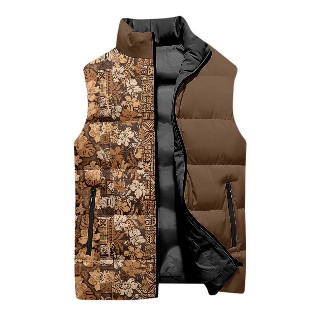 Hawaiian Tribal Elements Hibiscus Sleeveless Puffer Jacket Gold Pattern LT9 - Polynesian Pride