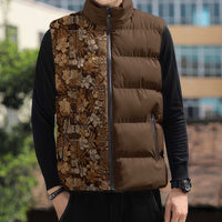 Hawaiian Tribal Elements Hibiscus Sleeveless Puffer Jacket Gold Pattern LT9 - Polynesian Pride