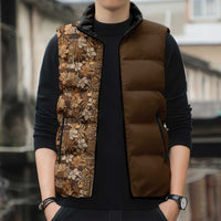Hawaiian Tribal Elements Hibiscus Sleeveless Puffer Jacket Gold Pattern LT9 - Polynesian Pride