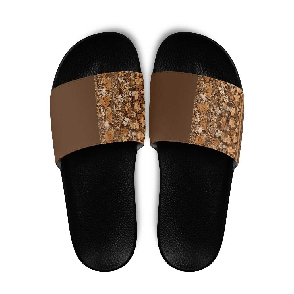 Hawaiian Tribal Elements Hibiscus Slide Sandals Gold Pattern LT9 Gold - Polynesian Pride
