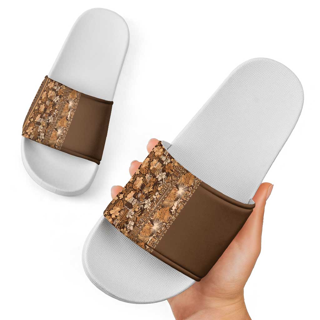 Hawaiian Tribal Elements Hibiscus Slide Sandals Gold Pattern LT9 - Polynesian Pride