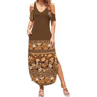 Hawaiian Tribal Elements Hibiscus Summer Maxi Dress Gold Pattern LT9 Women Gold - Polynesian Pride