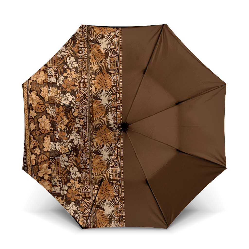 Hawaiian Tribal Elements Hibiscus Umbrella Gold Pattern LT9 One Size Folded 11.42 inch Opened Diameter 37.4 inch Gold - Polynesian Pride