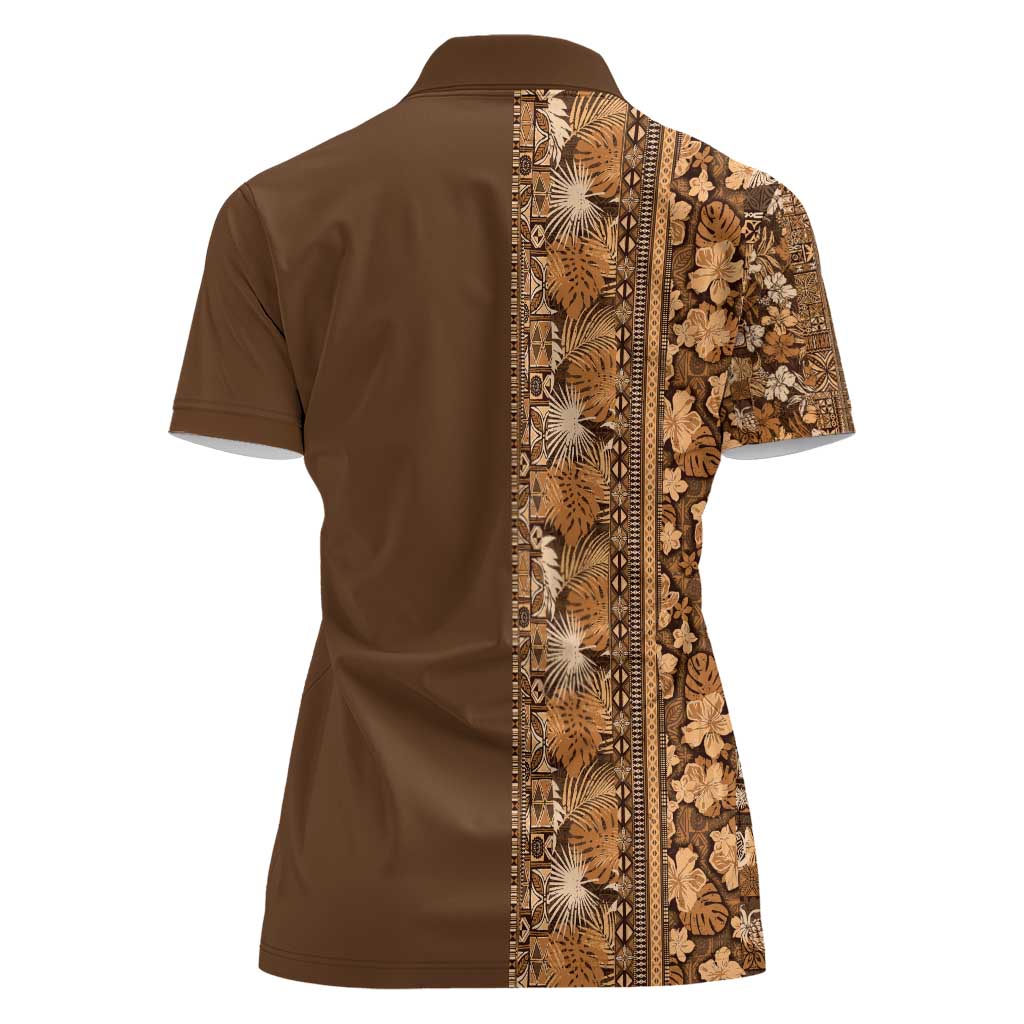 Hawaiian Tribal Elements Hibiscus Women Polo Shirt Gold Pattern LT9 - Polynesian Pride