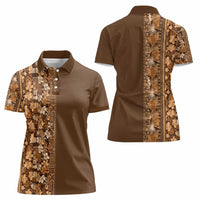 Hawaiian Tribal Elements Hibiscus Women Polo Shirt Gold Pattern LT9 - Polynesian Pride