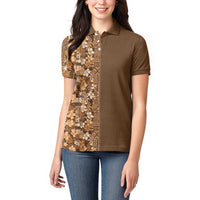 Hawaiian Tribal Elements Hibiscus Women Polo Shirt Gold Pattern LT9 - Polynesian Pride