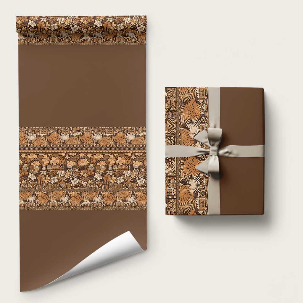 Hawaiian Tribal Elements Hibiscus Wrapping Paper Gold Pattern LT9 58" × 23" Gold - Polynesian Pride