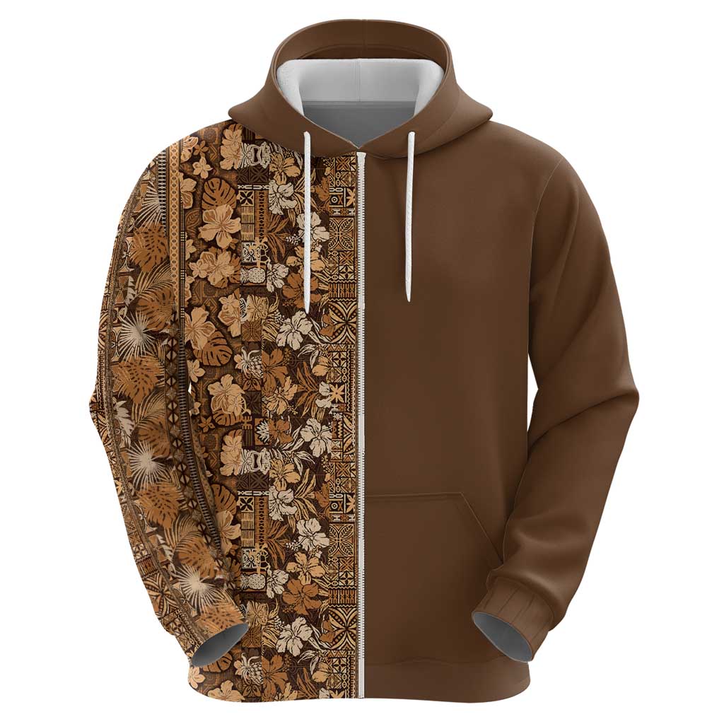 Hawaiian Tribal Elements Hibiscus Zip Hoodie Gold Pattern LT9 - Polynesian Pride