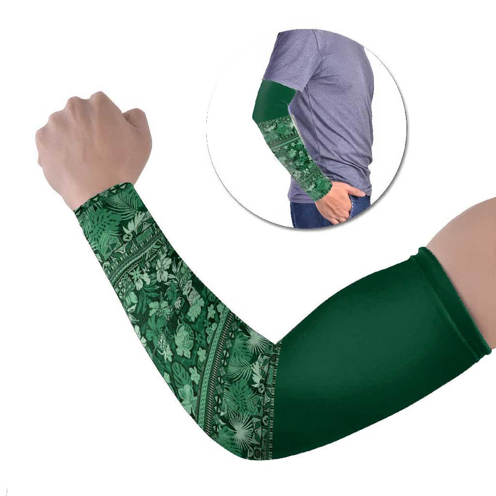 Hawaiian Tribal Elements Hibiscus Arm Sleeves Green Pattern LT9 Set of 2 Green - Polynesian Pride