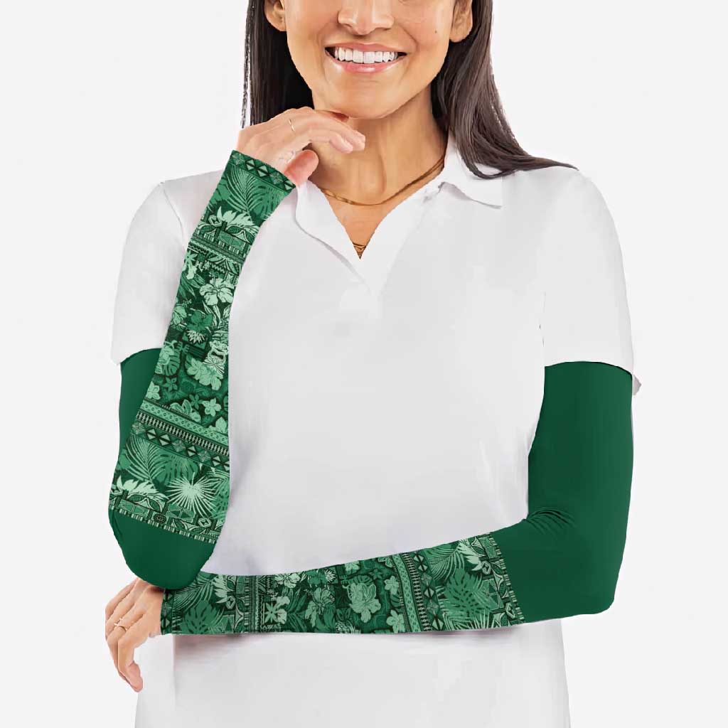 Hawaiian Tribal Elements Hibiscus Arm Sleeves Green Pattern LT9 - Polynesian Pride