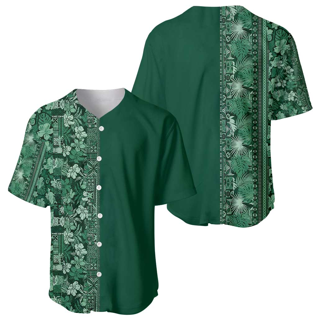 Hawaiian Tribal Elements Hibiscus Baseball Jersey Green Pattern LT9 - Polynesian Pride