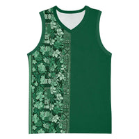 Hawaiian Tribal Elements Hibiscus Basketball Jersey Green Pattern LT9 Unisex Green - Polynesian Pride