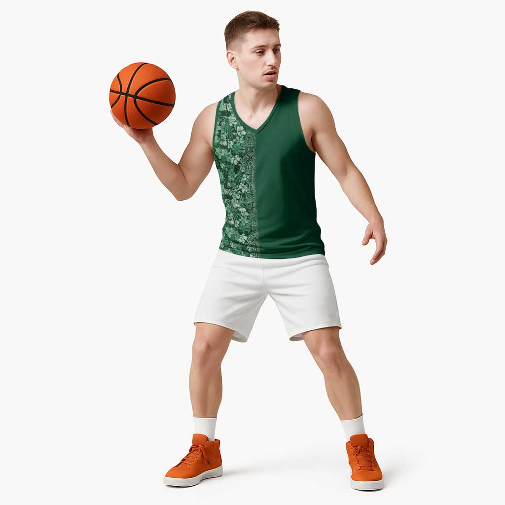 Hawaiian Tribal Elements Hibiscus Basketball Jersey Green Pattern LT9 - Polynesian Pride