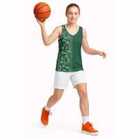 Hawaiian Tribal Elements Hibiscus Basketball Jersey Green Pattern LT9 - Polynesian Pride