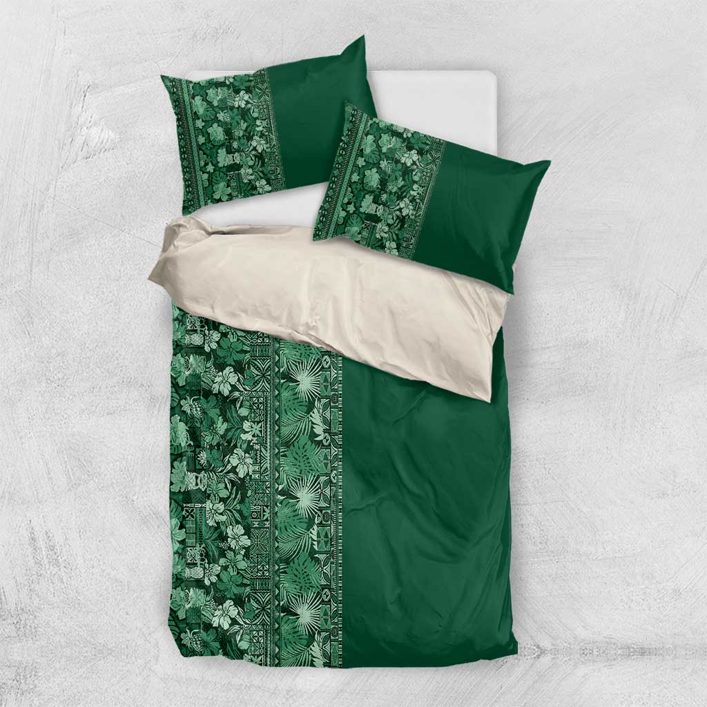Hawaiian Tribal Elements Hibiscus Bedding Set Green Pattern LT9 US Twin 172cm x 218cm Green - Polynesian Pride