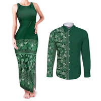 Hawaiian Tribal Elements Hibiscus Couples Matching Tank Maxi Dress and Long Sleeve Button Shirt Green Pattern LT9 Green - Polynesian Pride