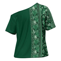 Hawaiian Tribal Elements Hibiscus Cross Shoulder Shirt Green Pattern LT9 - Polynesian Pride