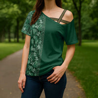 Hawaiian Tribal Elements Hibiscus Cross Shoulder Shirt Green Pattern LT9 - Polynesian Pride