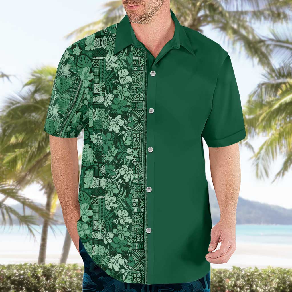 Hawaiian Tribal Elements Hibiscus Hawaiian Shirt Green Pattern LT9 - Polynesian Pride