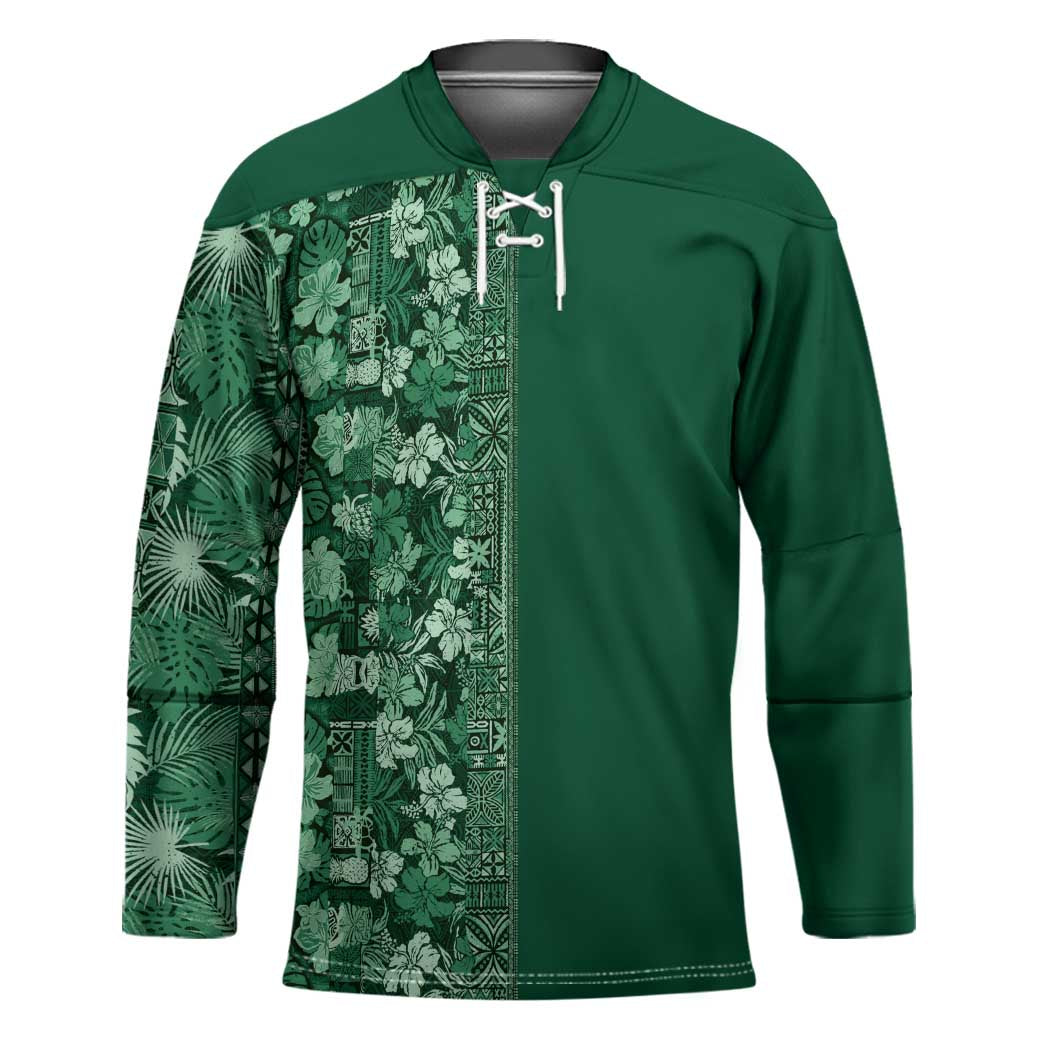 Hawaiian Tribal Elements Hibiscus Hockey Jersey Green Pattern LT9 Unisex Green - Polynesian Pride